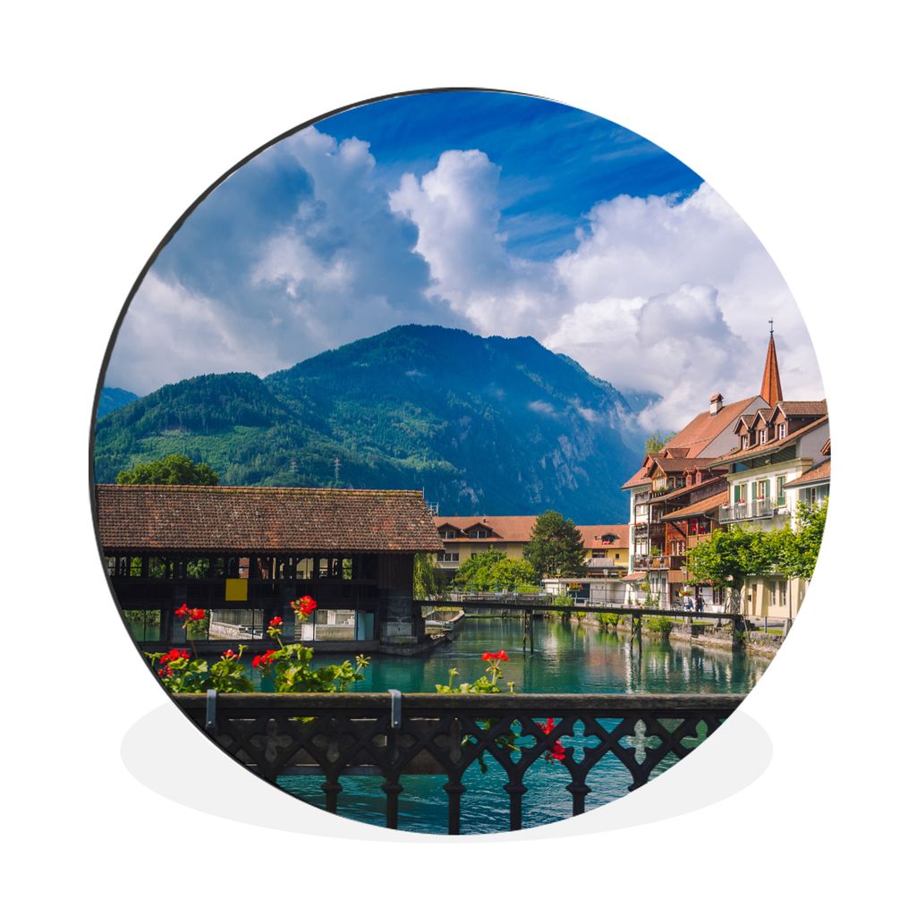 MuchoWow Aluminium Wandkreis Alpen - Interlaken - Schweiz Ø 90 cm Wanddeko Modern Wohnzimmer - Mauerkreis - Wandbilder - Runde Bild - Bild aus A...