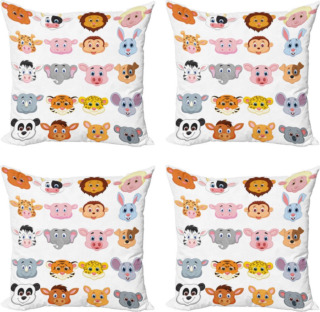 ABAKUHAUS Karikatur Kissenbezug Set (4 Stück), Farm Großwild Kid, Moderner Doppelseitiger Digitaldruck, 40 cm x 40 cm, Mehrfarbig