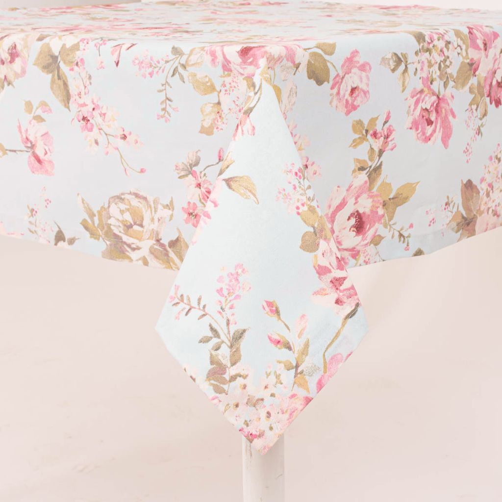 Tischdecke Classic Painted Rose hellblau rosa div. Größen SCHÖNER LEBEN. Größe 130x300cm