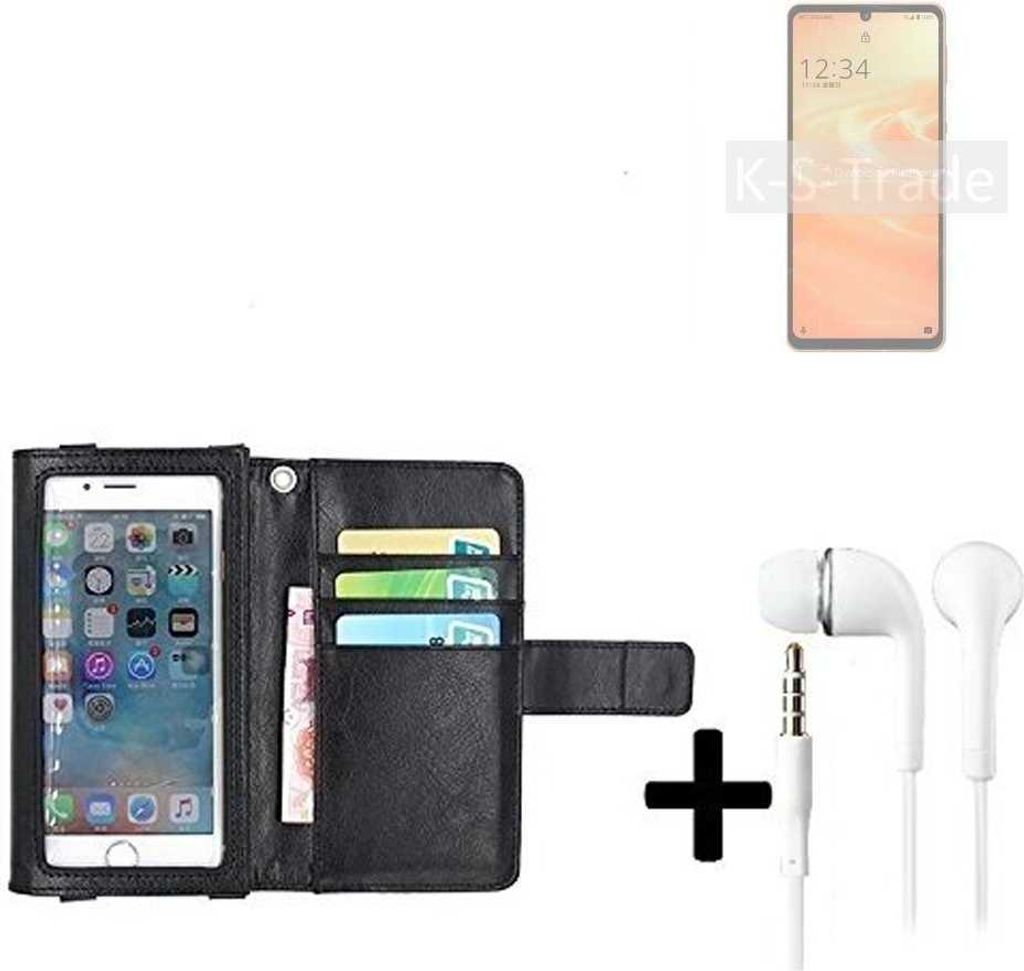 K-S-Trade Handyhülle + Kopfhörer kompatibel mit Sharp Aquos Sense6s Schutzhülle Case mit Displayschutz / Schutzfolie schwarz + Kopfhörer Flip
