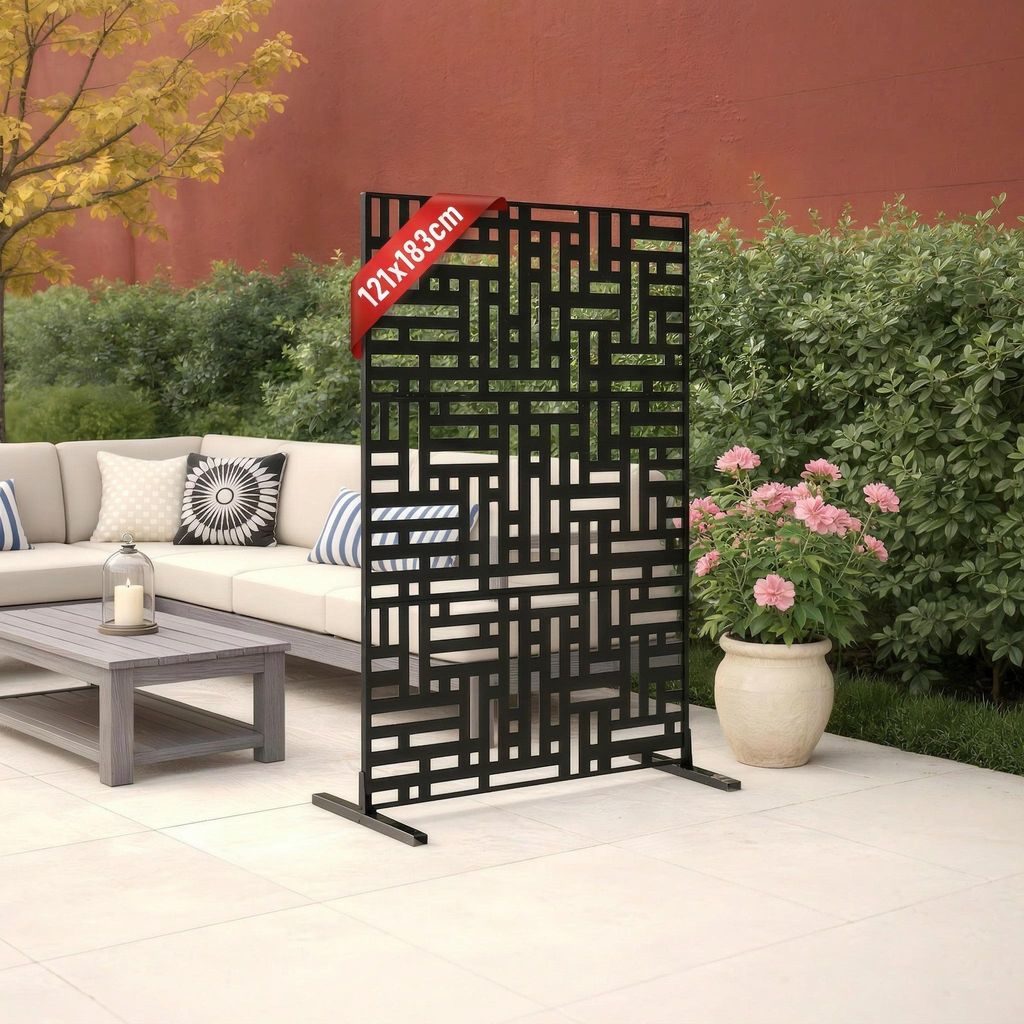 UISEBRT Metall Trennwand Straßen-Design Schwarz, freistehender Paravent für Innen- und Außenbereich
