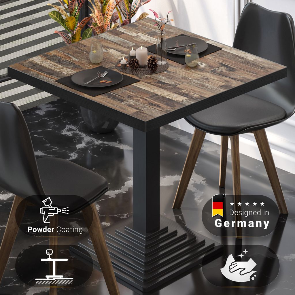 BPY | Bistro Tisch | 80 x 80 x 78,5 cm | Quadratisch | Schwarzer Rand | Vintage Old / Schwarz | Bistrotisch Gastro Tisch