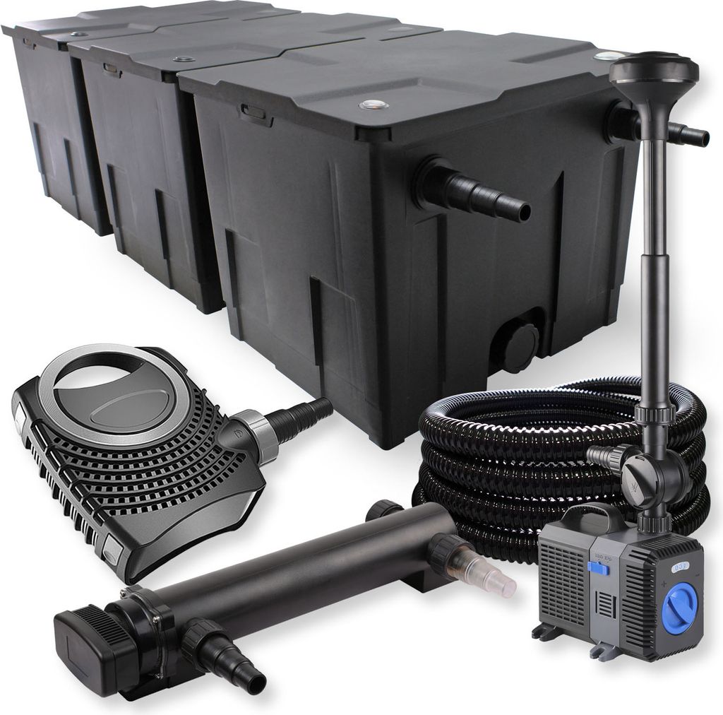 SunSun Komplettset: CBF-350C Teichfilter bis 90000 L Teichfilteranlage, CTF-8000 Teichpumpe 8000l/h 70W, CUV-324 Teichklärer 24W, 25m Teichschlauc...