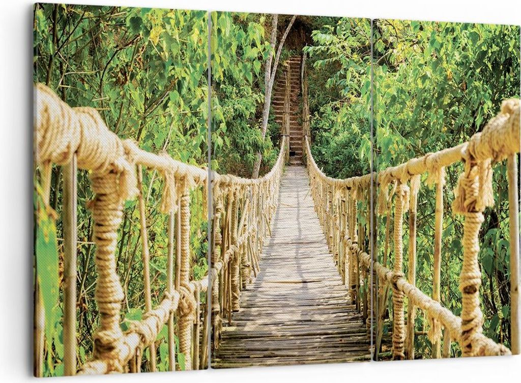 Bild auf Leinwand - Leinwandbild - 3 Teile - Brücke Seil Dschungel - 105x70cm - Wand Bild - Wanddeko - Wandbilder - Leinwanddruck - Bilder - Wandd...