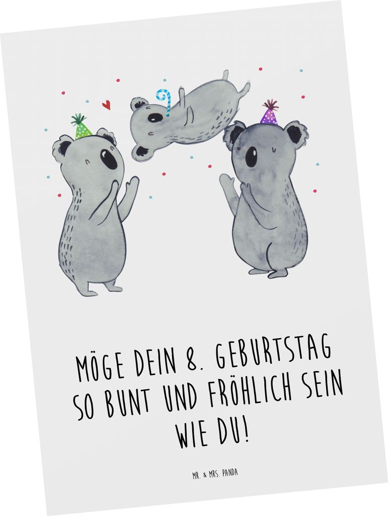Mr. & Mrs. Panda Postkarte 8. Geburtstag Freude - Weiß - Geschenk, Postkarten, Überraschung, Kind, lebendig, Happy Birthday, Geburtstagsgeschenk,...