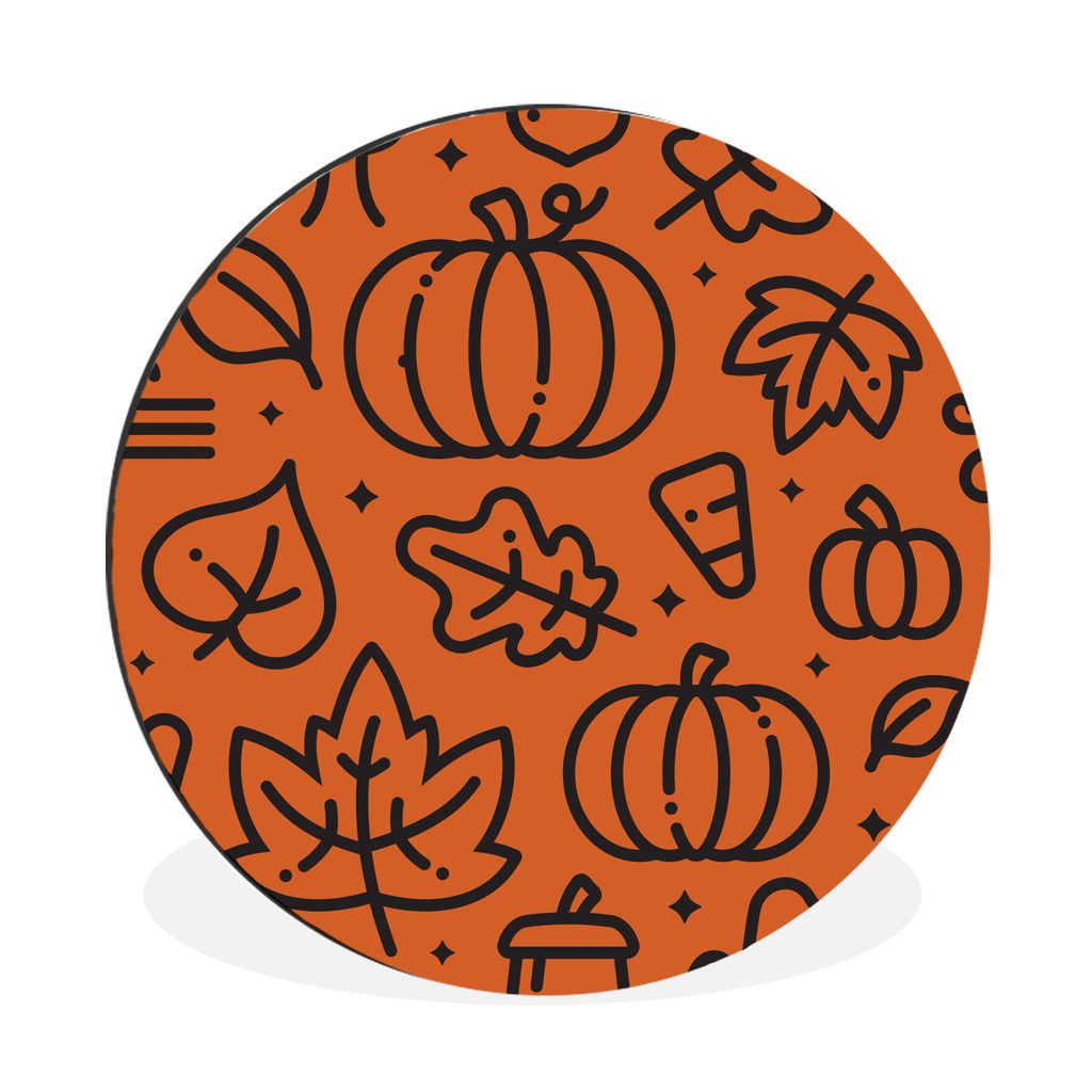 MuchoWow Aluminium Wandkreis Blätter - Halloween - Zeichnung Ø 30 cm Wanddeko Modern Wohnzimmer - Wand Bild - Wohnzimmer - Runde Bilder - Alubi...