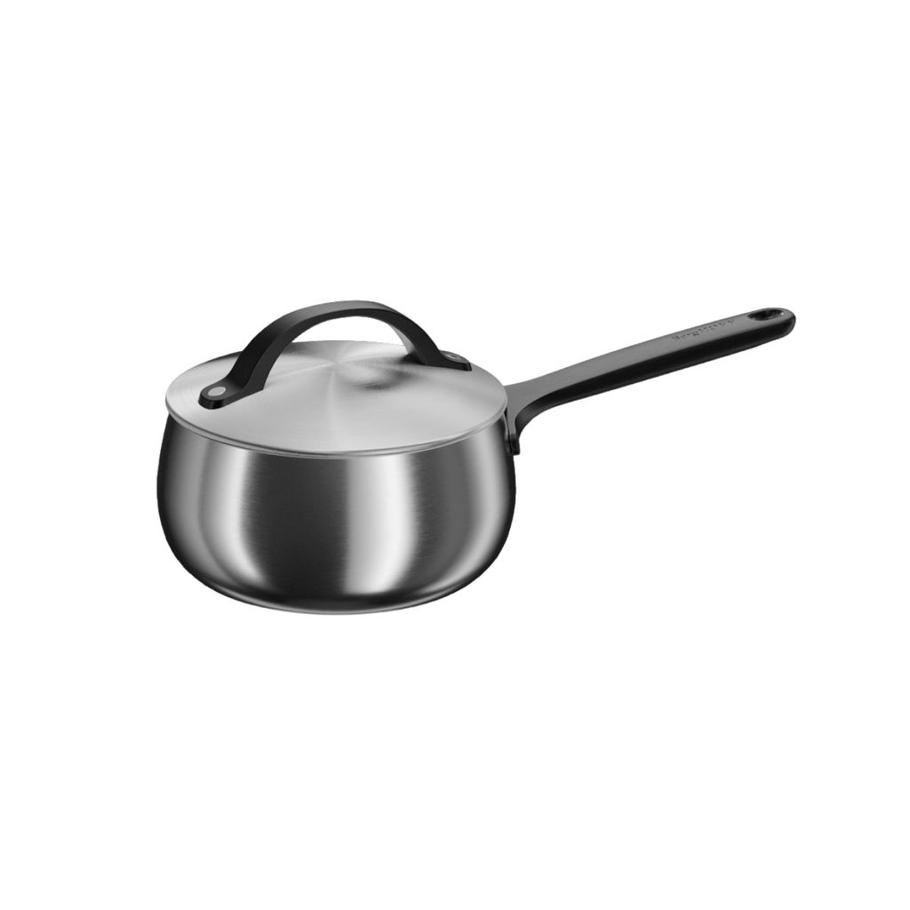 BergHOFF Home Stieltopf 16 cm Edelstahl mit Deckel, 1,9 l, für alle Herdarten, Smokey Black