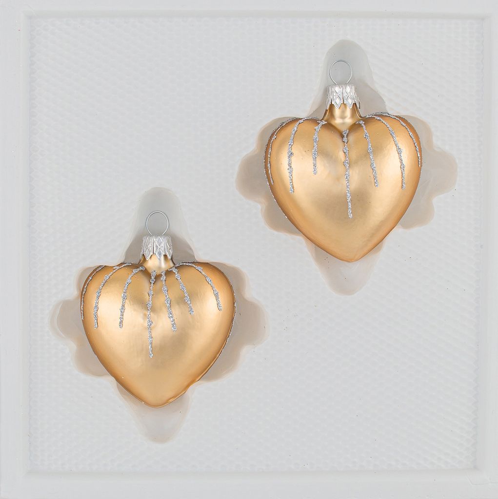 2 tlg. Glas-Herzen Set in Classic Gold Silber Regen