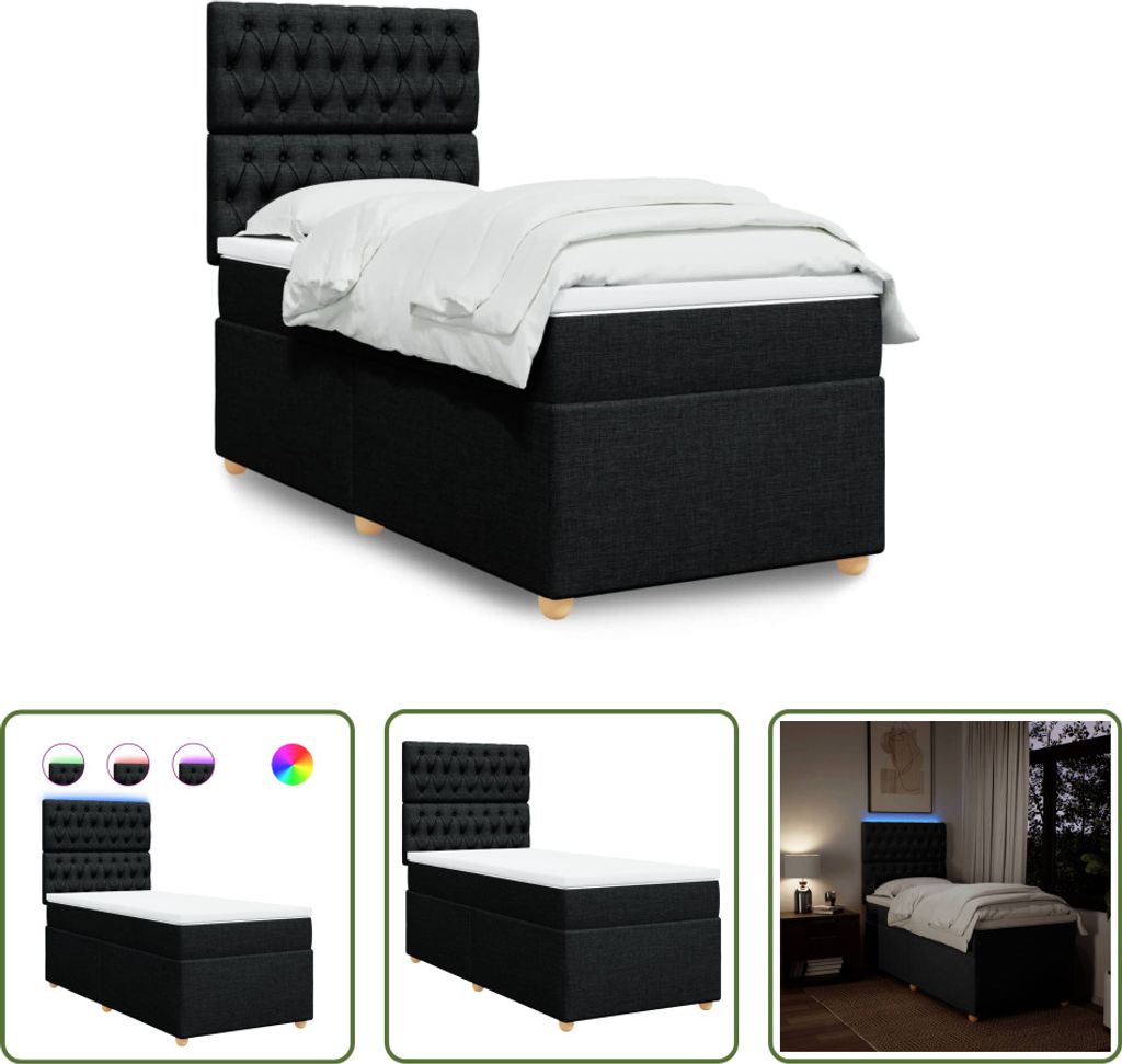 The Living Store Boxspringbett mit Matratze Schwarz 90x190 cm Stoff