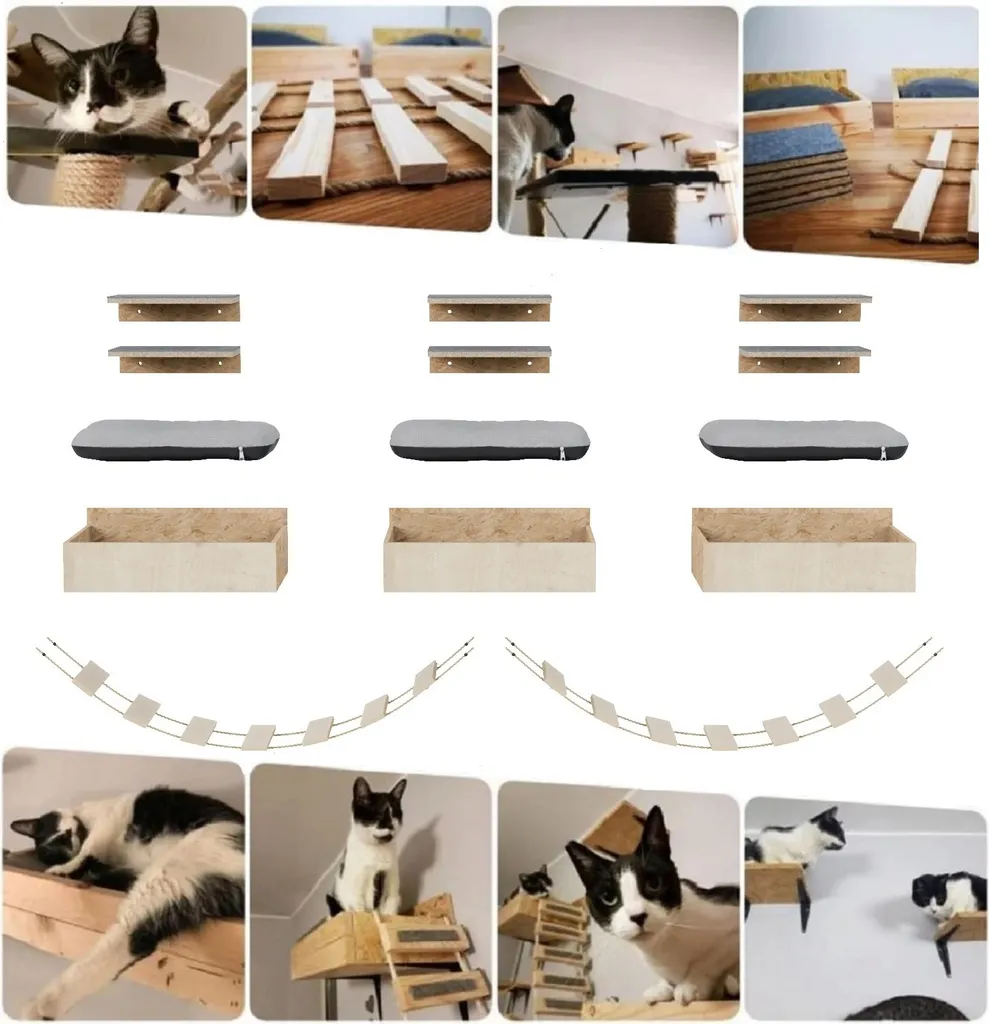 Mur d'escalade pour chats Lit mural XXL 8661 - Mobilier bois robuste