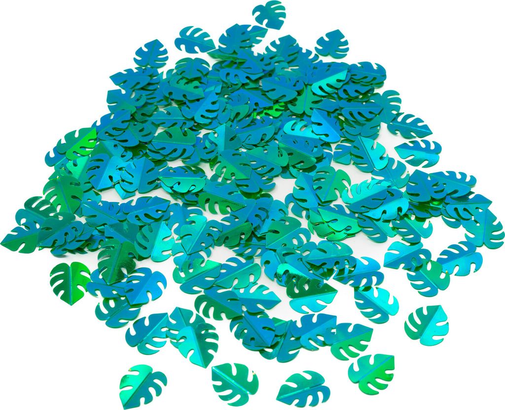 Oblique Unique Konfetti Monstera Blätter 180 Stk. Tisch Deko Streudeko Geburtstag Sommer Hawaii Party grün blau