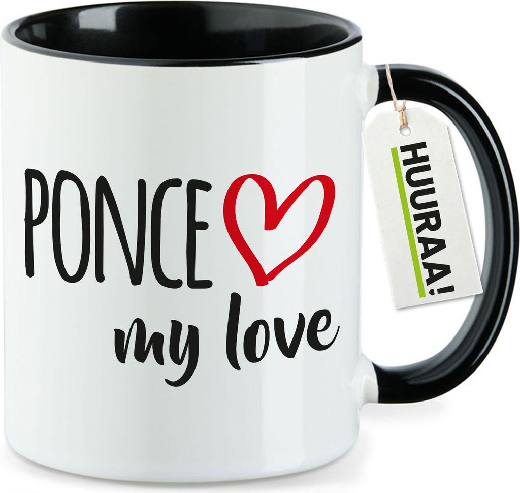 Huuraa Kaffeetasse Ponce my love 330ml Schwarz Keramik Kaffeebecher Geschenkidee