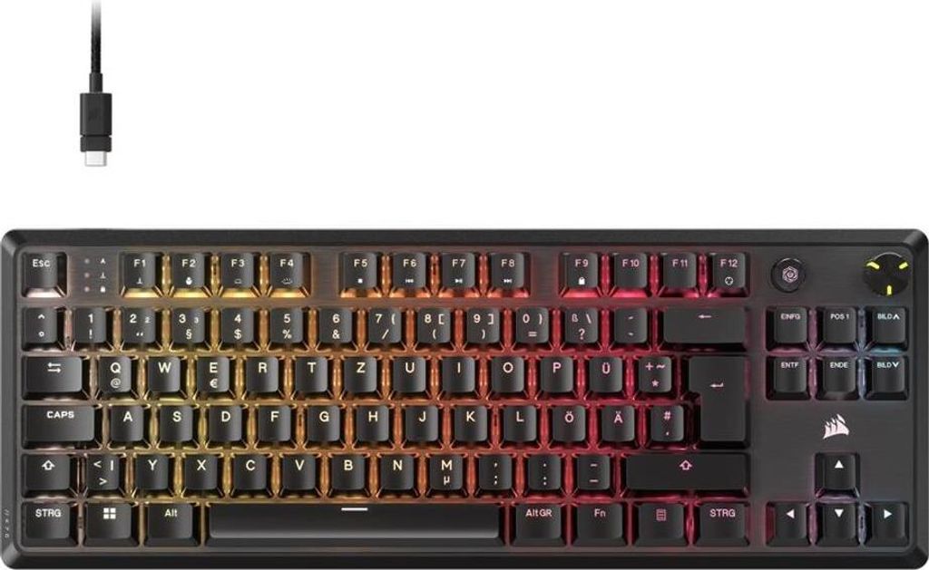 Corsair K70 CORE TKL, Kabelgebunden, USB, Mechanischer Switch, QWERTZ, RGB-LED, Schwarz