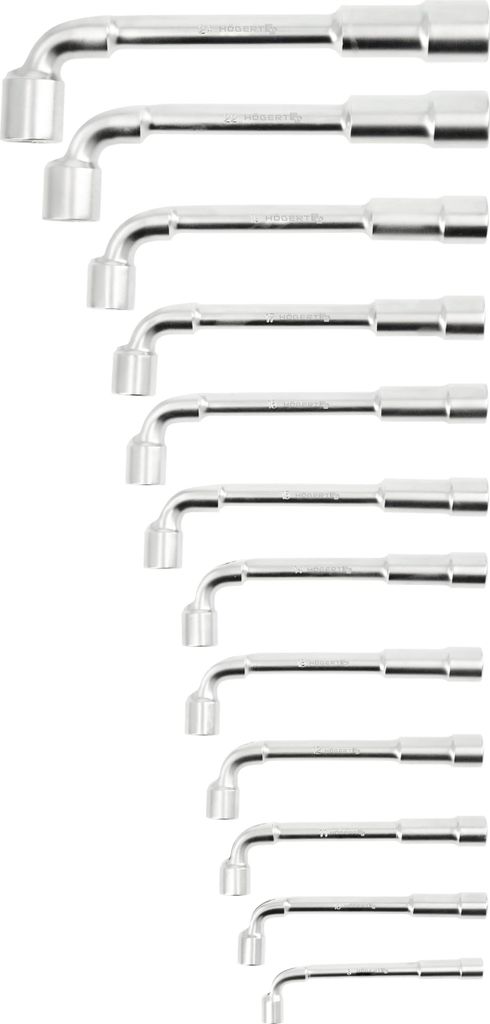 Högert Technik - Steckschlüsseln gebogen | L-förmigen Griff | 12 St im Set | aus Chrom-Vanadium-Stahl höchster Qualität