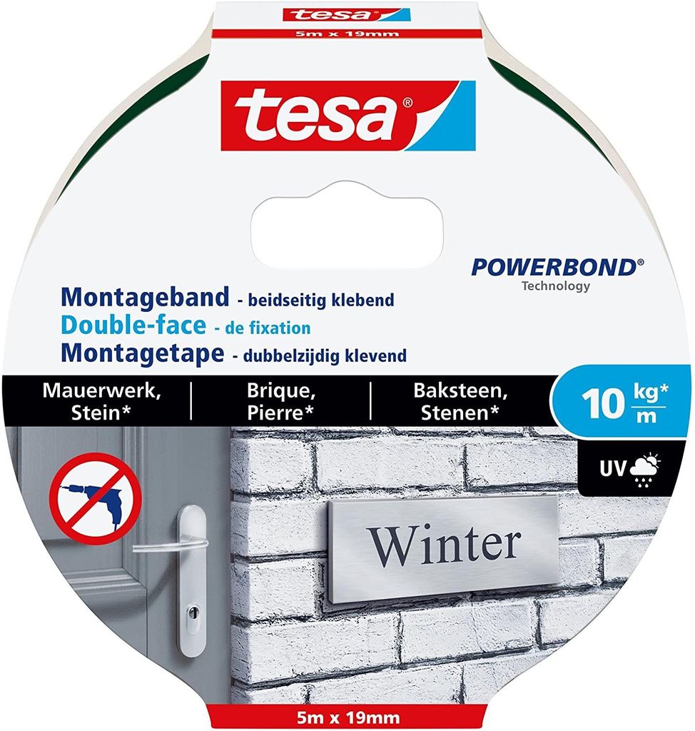 tesa Powerbond Montageband für Ziegel und Stein, 10 kg Produktbild 