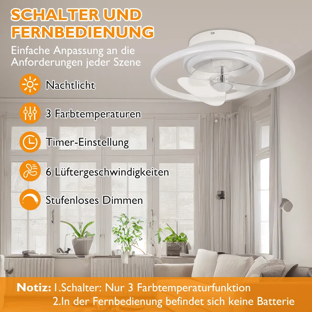 Ventilateur de plafond avec éclairage LED 86W dimmable et télécommande