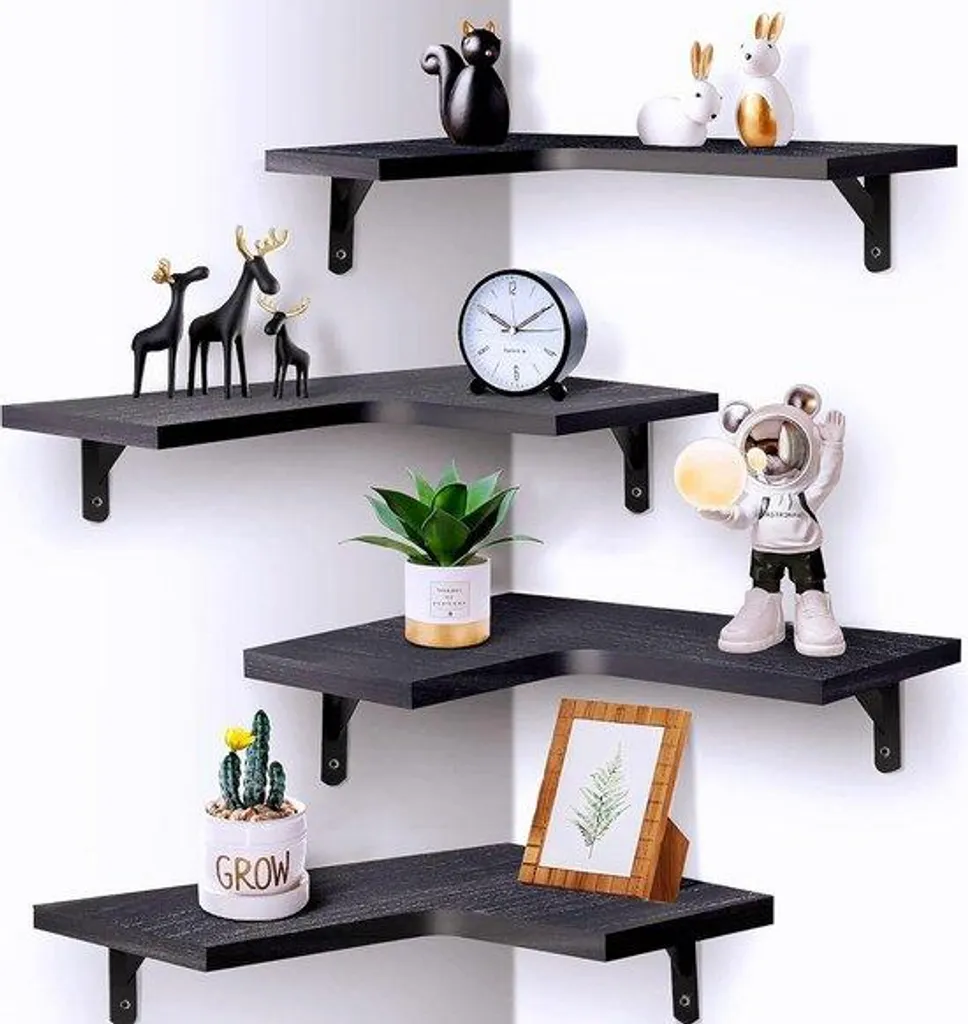 Étagère murale d'angle flottante en chêne clair pour salon et bureau