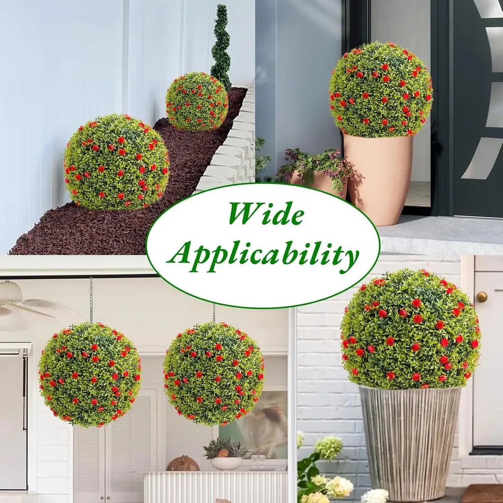 Décoration Extérieure de Mariage : Boules de Fleurs Rouges Suspendues