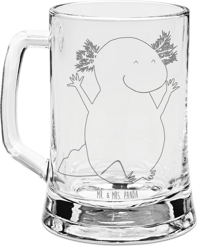 Mr. & Mrs. Panda Seidel Axolotl Hurra - Transparent - Geschenk, Humpen, Gravur Bierkrug, Glas, Glasseidel, Motivation, Spaß, Fröhlich, Krug, Zufr...
