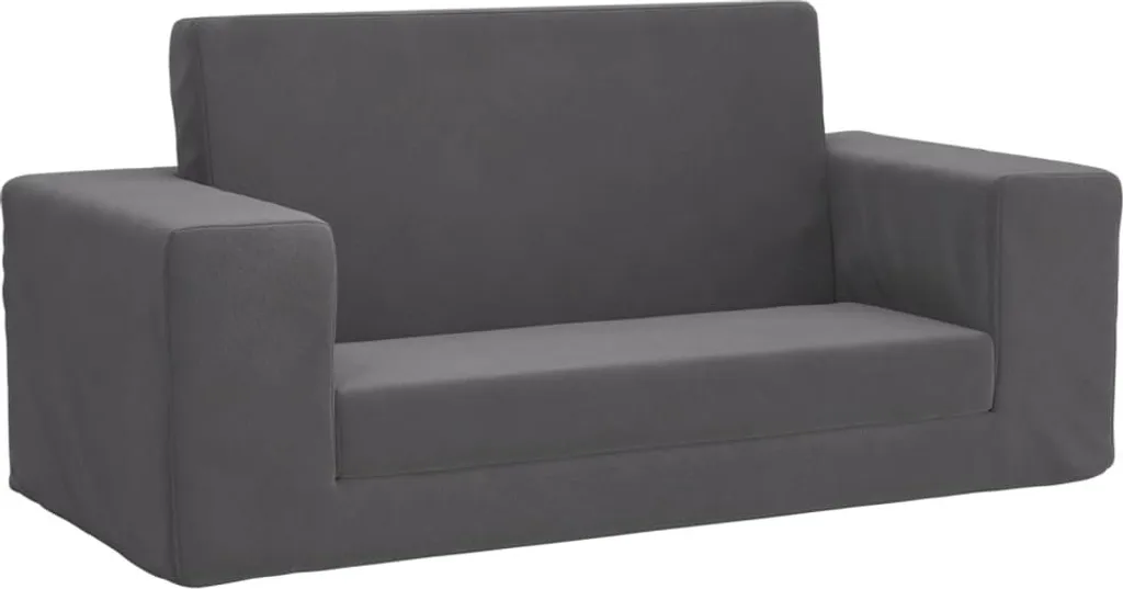 vidaXL Canapé-lit enfants 2 places en peluche anthracite convertible