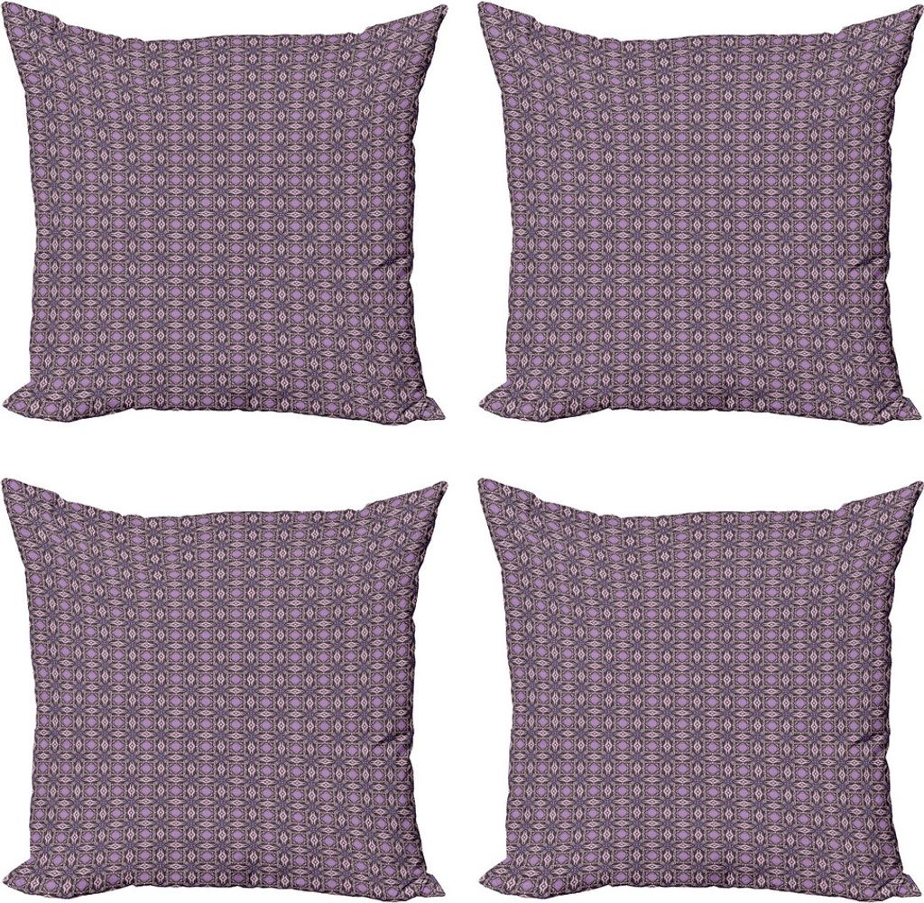 ABAKUHAUS Art Deco Kissenbezug Set (4 Stück), Kurvige umrandete Quadrate, Moderner Doppelseitiger Digitaldruck, 40 cm x 40 cm, Baby-Rosa Lavendel