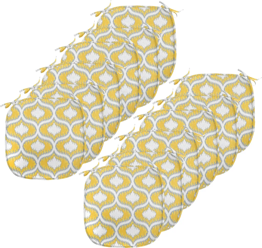 Coussins de Chaise Imperméables Jaune et Gris Lot de 12 Galettes 40x40cm