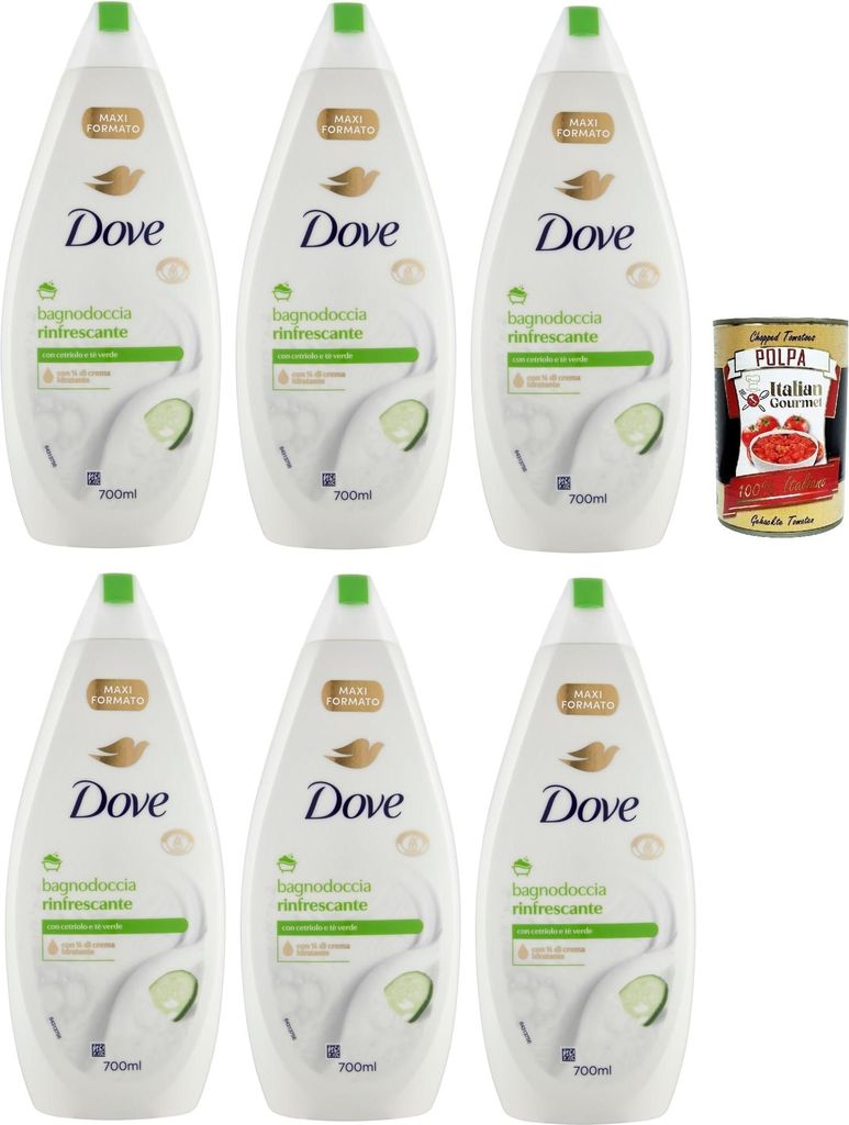 Dove bagnodoccia Rinfrescante mit Gurken und grüner Tee, Schaumbäder Bades bath shower foam, Weichheit und Pflege 6x 700 ml + Italian Gourmet pol...