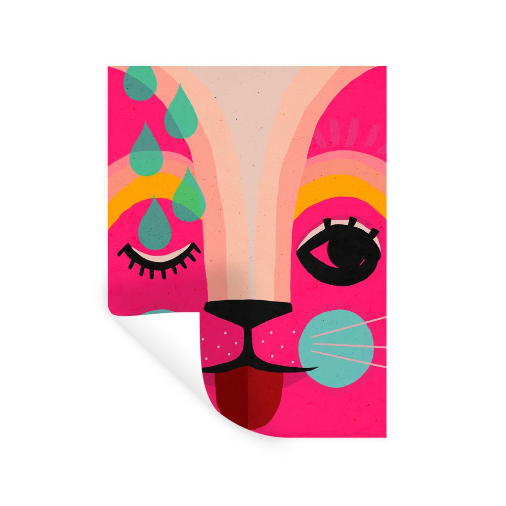 MuchoWow Wandtattoo Wandsticker Wandaufkleber Kinder - Katze - Rosa - Kunst - Abstrakt 30x40 cm Selbstklebend und Repositionierbar - Sticker - De...