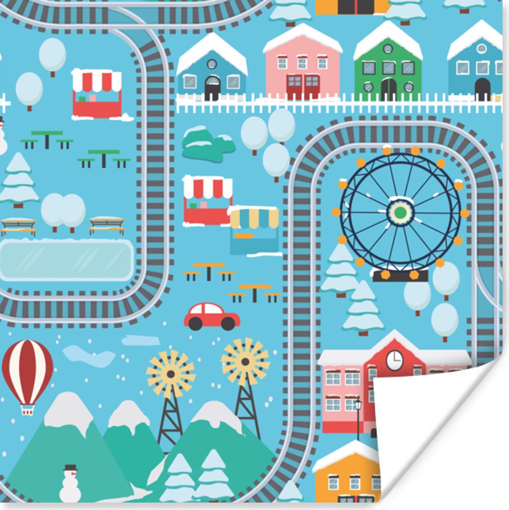 MuchoWow Poster Winter - Zug - Schnee - Blau 30x30 cm - Wandposter - Printing
