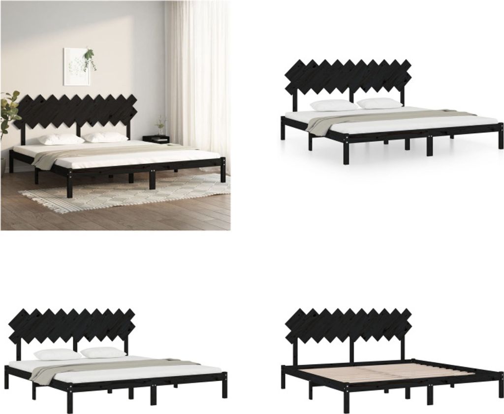 vidaXL Massivholzbett Schwarz 200x200 cm - Bettrahmen - Bettgestell - Bett - Holzbett