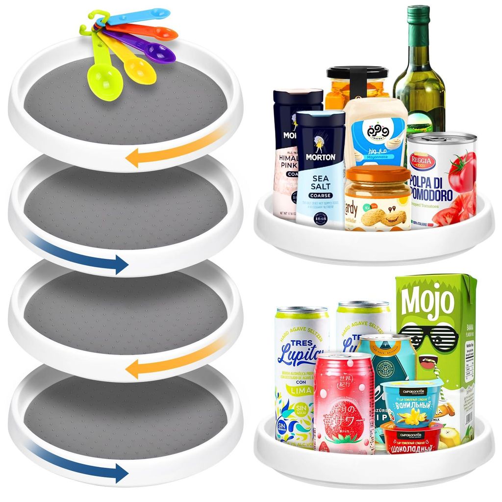 4 drehbare Tabletts (Lazy Susan), 25 cm rutschfestes Drehtablett für Küchenschränke, drehbares Gewürzregal für Gewürze und Aufbewahrungsbehä...
