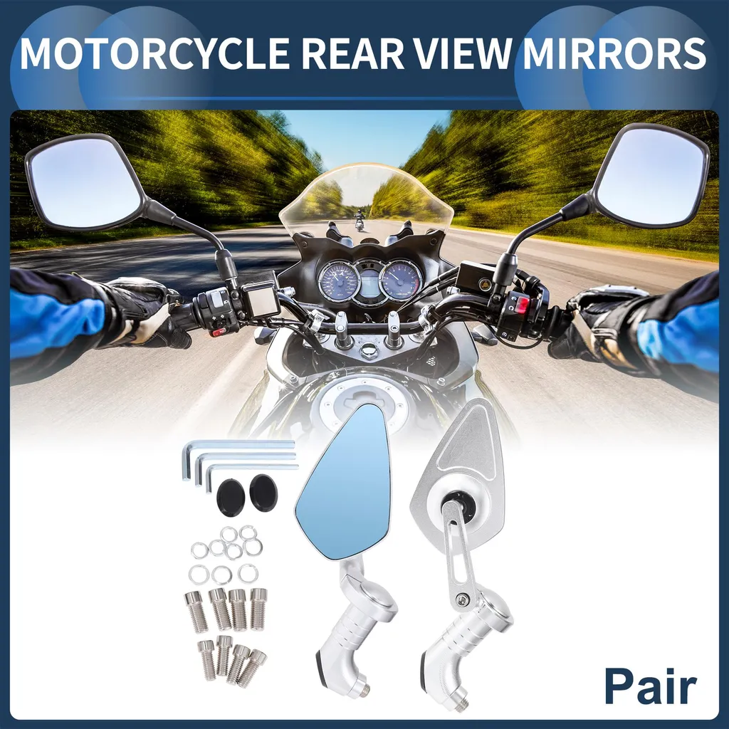 Rétroviseurs Moto Universels en Aluminium Bleu avec Miroir Argenté