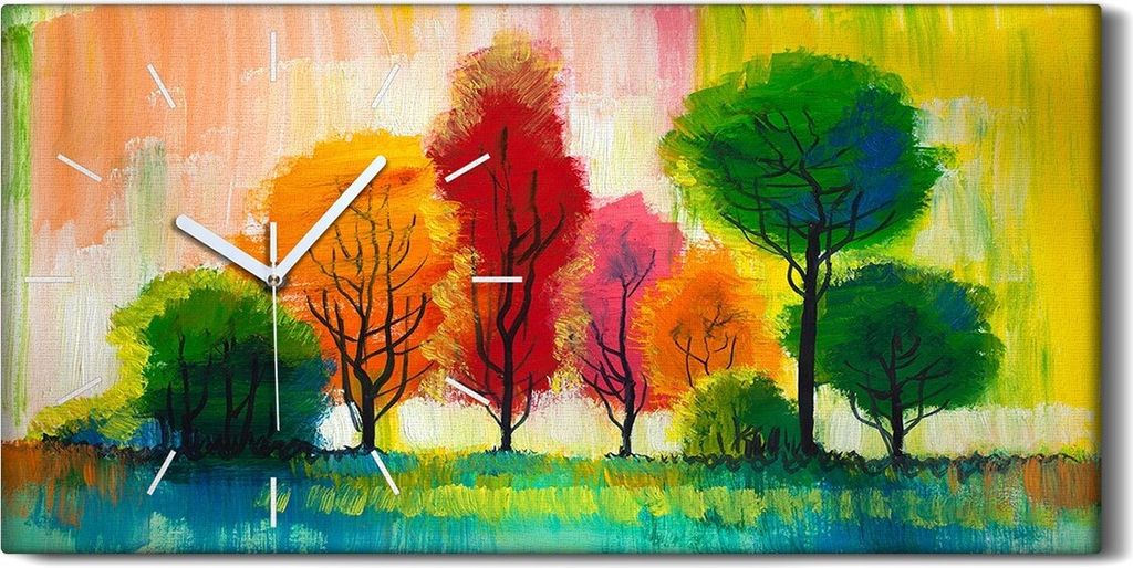 Wohnzimmer-Bild Leinwand Uhr Kunstdruck 60x30 Foto Bild Bäume malen bunte Gras - weiße Hände