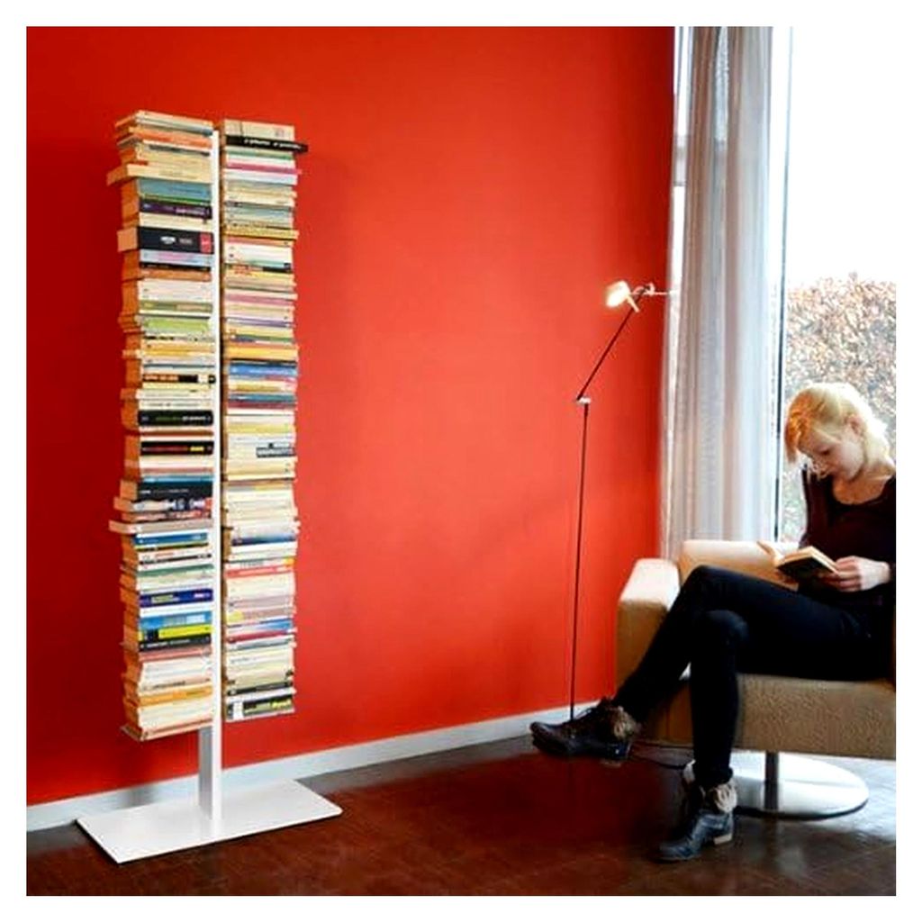 Design Bücherregal Doppel Stand Groß Weiß – Standregal aus pulverbeschichtetem Stahl, 170 cm hoch, platzsparendes Bücherregal mit Fuß und Ei...