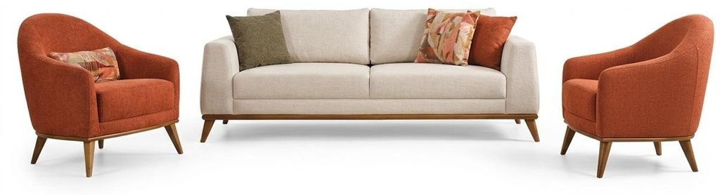 Wohnzimmer Set Modernes Design Beige Farbe Holzrahmen Weiches Sofa