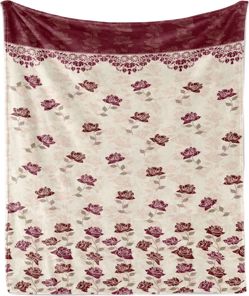 ABAKUHAUS Blumen Weich Flanell Fleece Decke, Romantische Rosen und ethnisch Themed Jahrgang Floursih, 175 x 230 cm, Kastanienbraun Schiefer Braun