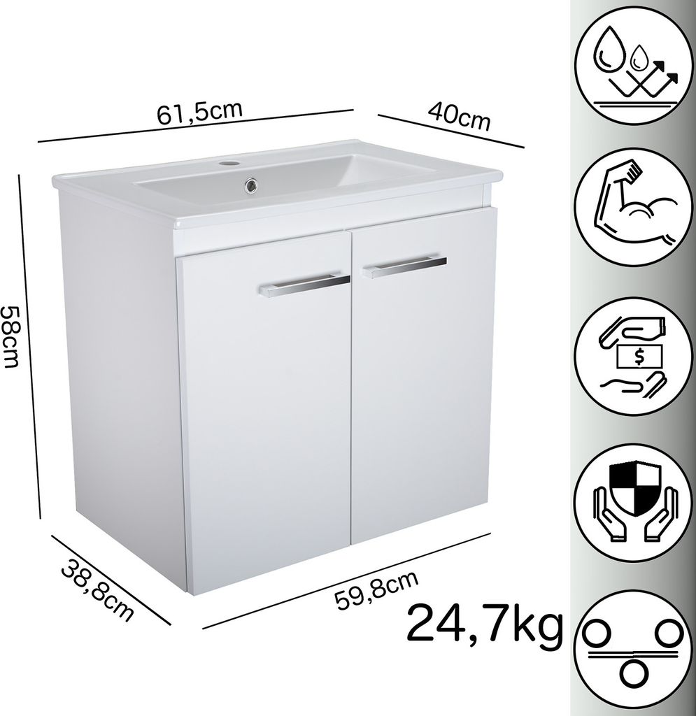 Paplinskimoebel Badunterschrank-Set mit Waschbecken 61,5 x Produktbild 2