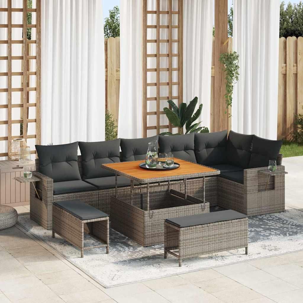 Best Möbel Gartenmöbel Set Balkonmöbel-Set Garten-Sofa-Set mit Speicher 9 pcs Grau Poly Rattan - Gartenmöbelgarnituren CL2196653 4parcel