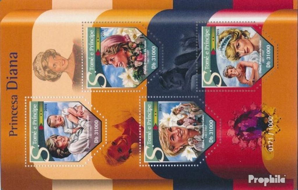 Briefmarken Sao Tome e Principe 2015 Mi 6475-6478 Kleinbogen (kompl. Ausgabe) postfrisch Prinzessin Diana