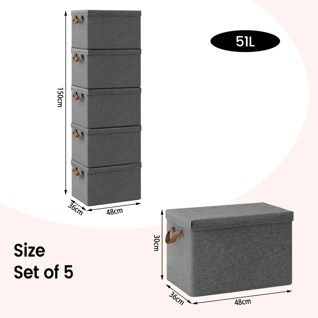 Boîtes de rangement pour armoire et linge de maison lot de 5 de 51 L