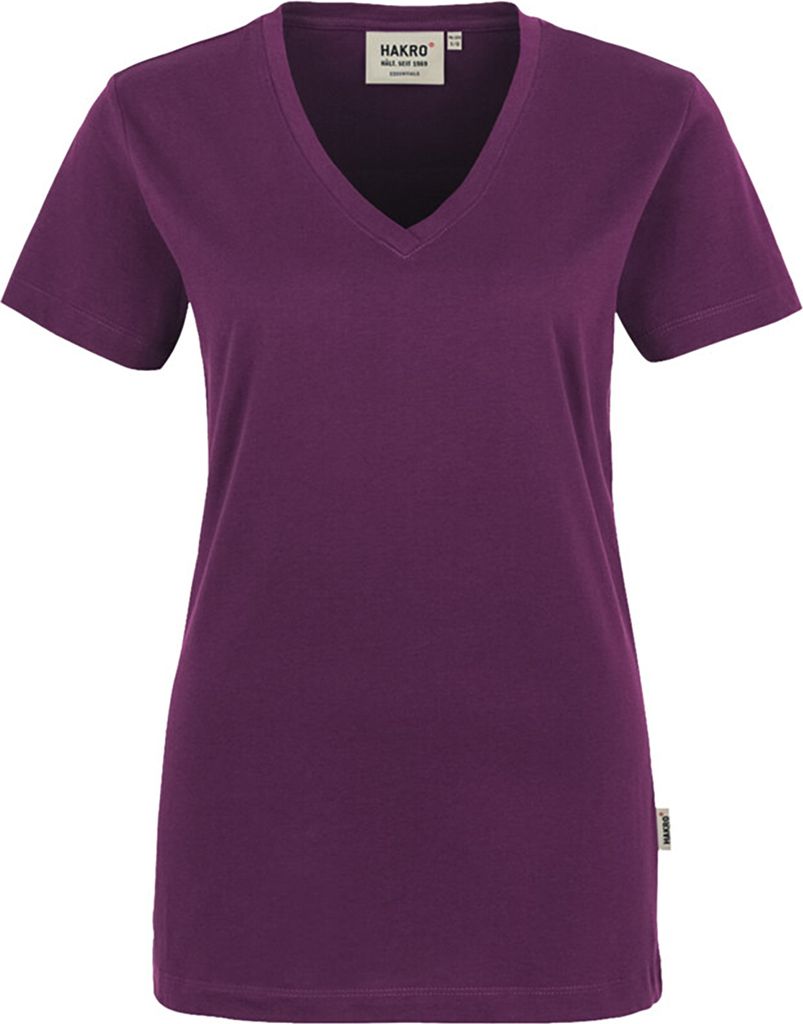 HAKRO Damen V-Shirt Classic 126, aubergine, XS