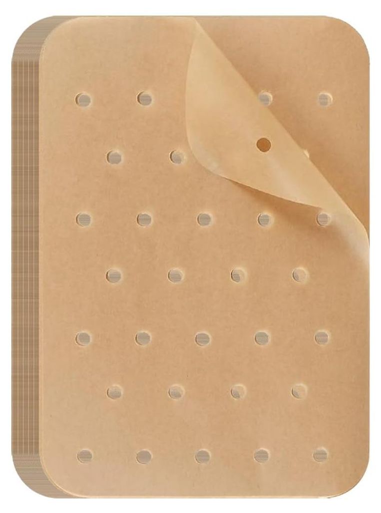 100 Stück Braun Air Fryer Backpapier, perforierte Backmatten, Antihaftbeschichtung, für Küche und Gastronomie (14 x 20,5 cm)