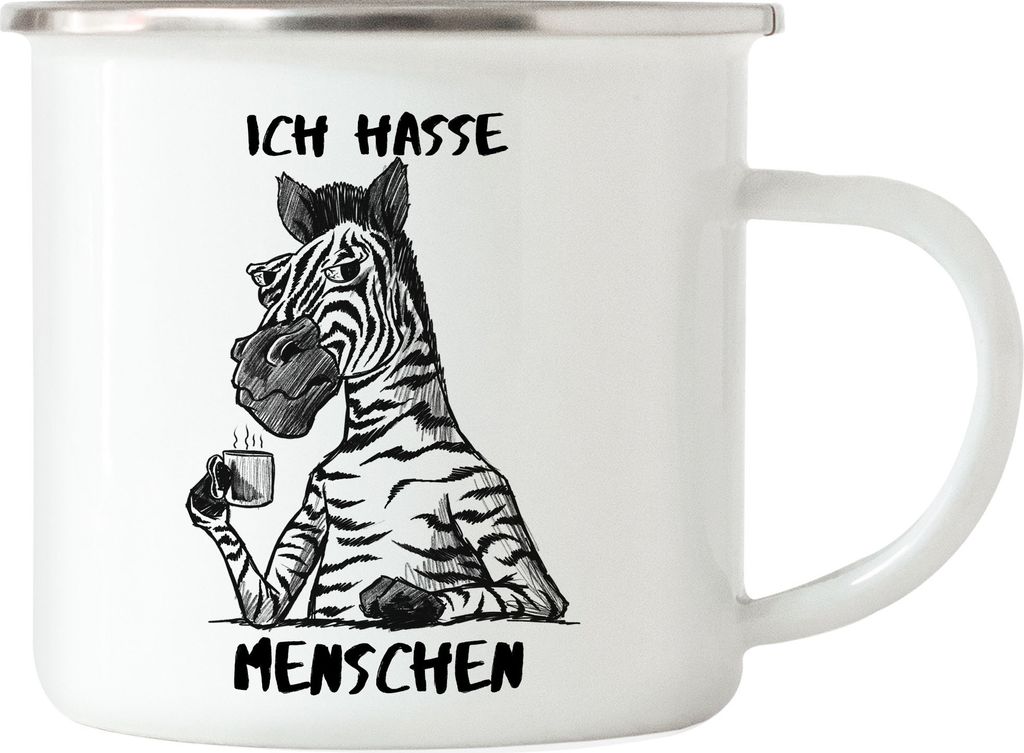 Ich Hasse Menschen Emaille Tasse Morgenmuffel Erstmal Kaffee Büro Kollegen Zebra Geschenk