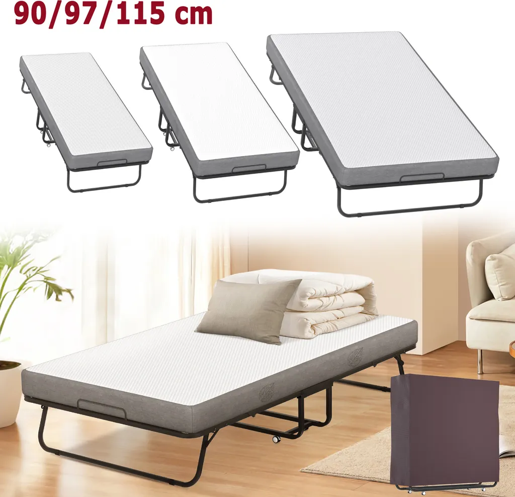 Lit Pliant Robuste Support 200kg avec Matelas Ergonomique et Roues 360°