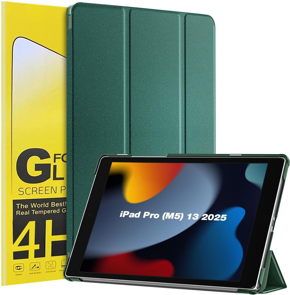 Schutzhülle + 2x 4H Displayfolie für Apple iPad Pro 8. Gen (M5) 2025 13 Zoll Cover Case Schutz Tablet Farbe: Dunkelgrün