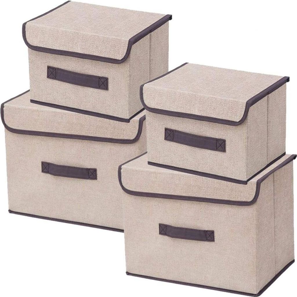 Faltbare Aufbewahrungsbox aus Stoff mit Deckel, 4er-Set, Kisten in verschiedenen Größen für Kleidung, Dekoration, Unterwäsche, Spielzeug, Zeits...
