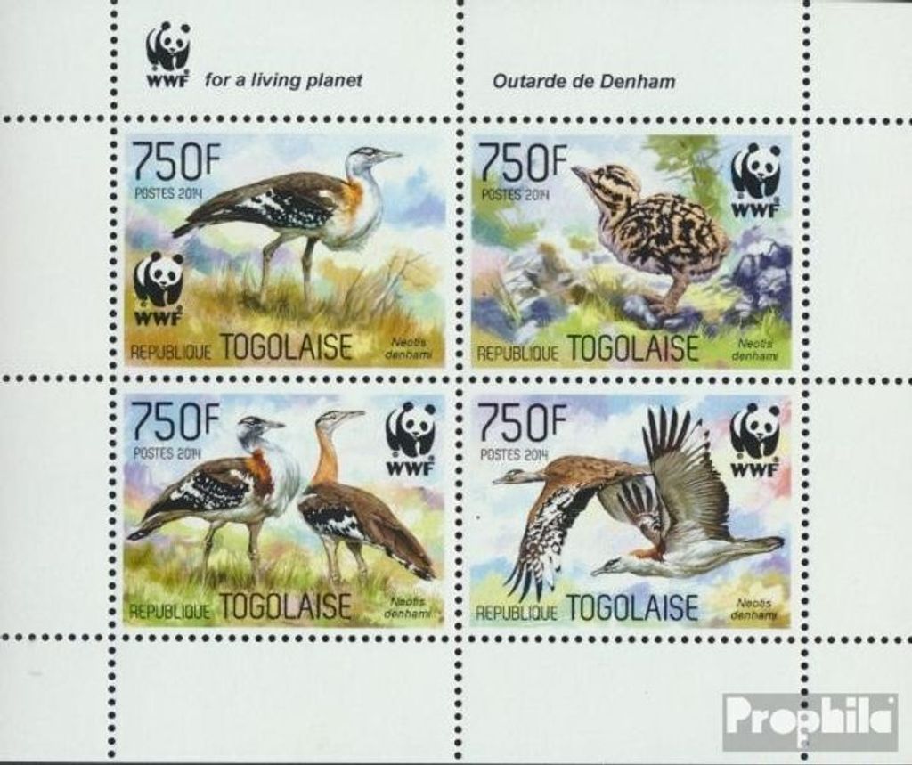 Briefmarken Togo 2014 Mi 5863-5866 Viererblock (kompl. Ausgabe) postfrisch WWF – Vögel