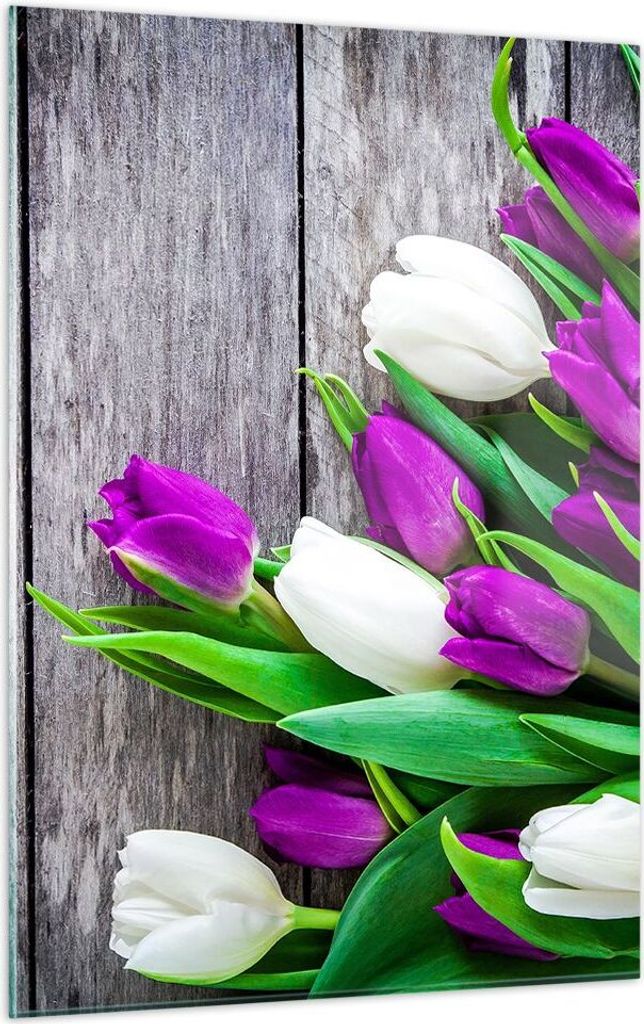 Bilder auf glas - Einteilig - Tulpen Holz Blumenstrauß Blumen - 50x70cm - Glasbilder - Wandbilder - Bilder - Wanddekoration aus Glas - Glas Bilder...