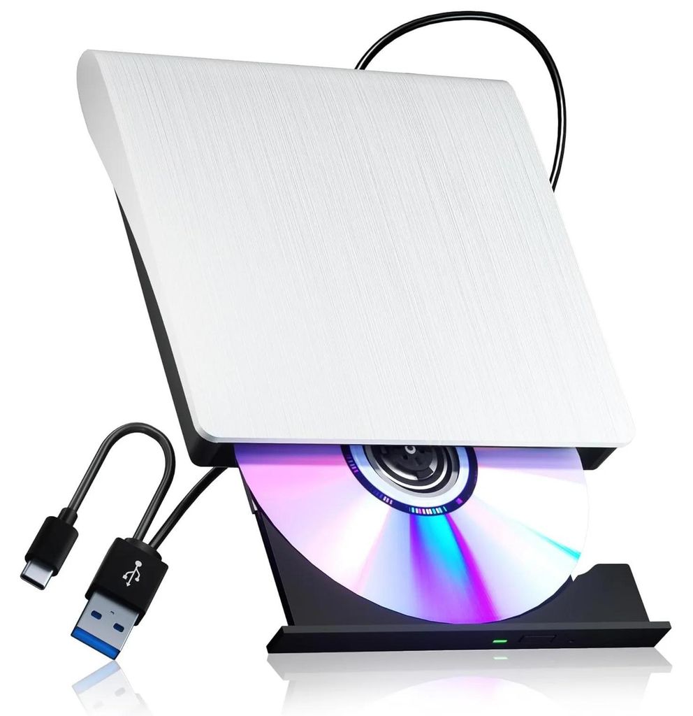 Externer DVD-Brenner - USB 3.0 Type‐C Laufwerk - Tragbar - Hohe Geschwindigkeit - Leiser Betrieb - DC-Strom - Adapter inklusive - Für Laptop und PC