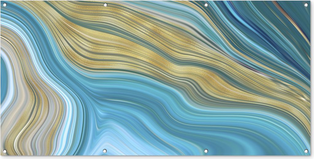 MuchoWow 160x80 cm Outdoor-Poster Gartendeko Sichtschutz Garten Poster für den Garten Marmor - Wellen - Gold - Muster